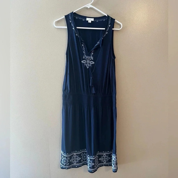 J. Jill Dress Sleeveless Embroidered Blue XS Mini‎ Knee Length Spring Summer - Picture 1 of 9